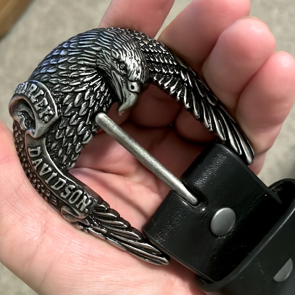 Harley Davidson women’s eagle studs grommets black leather belt